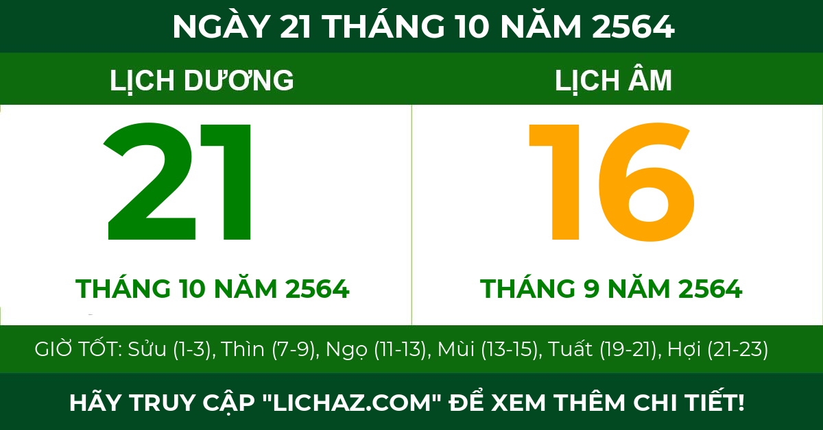 lịch âm ngày 21 tháng 10 năm 2564