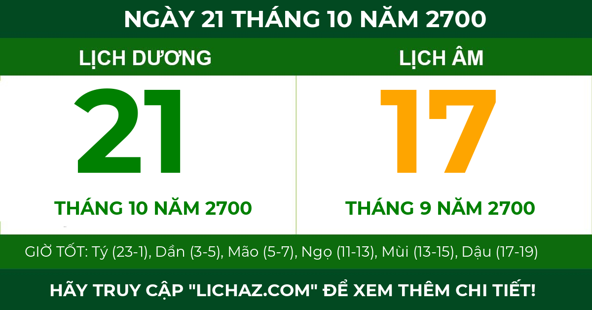 lịch âm ngày 21 tháng 10 năm 2700
