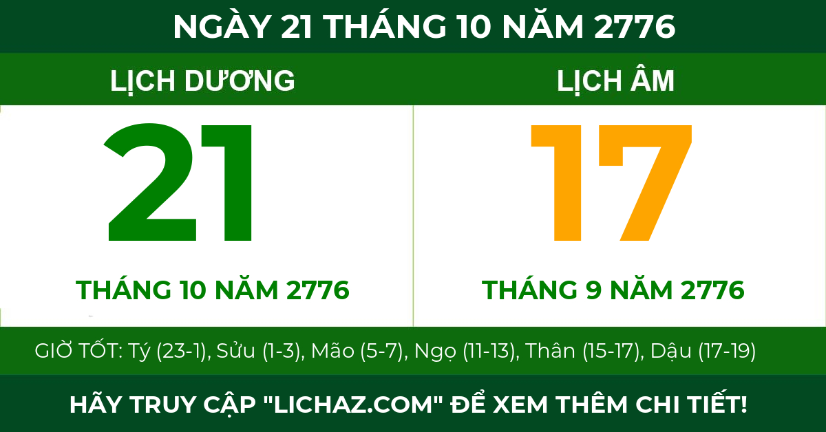 lịch âm ngày 21 tháng 10 năm 2776