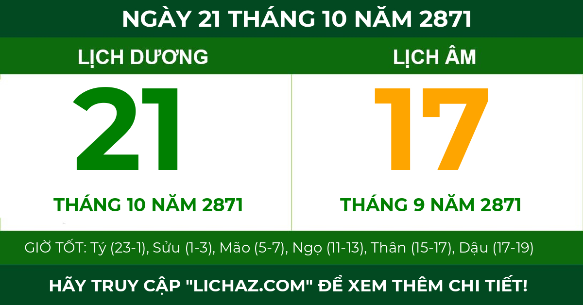lịch âm ngày 21 tháng 10 năm 2871