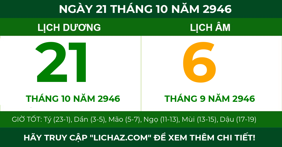 lịch âm ngày 21 tháng 10 năm 2946