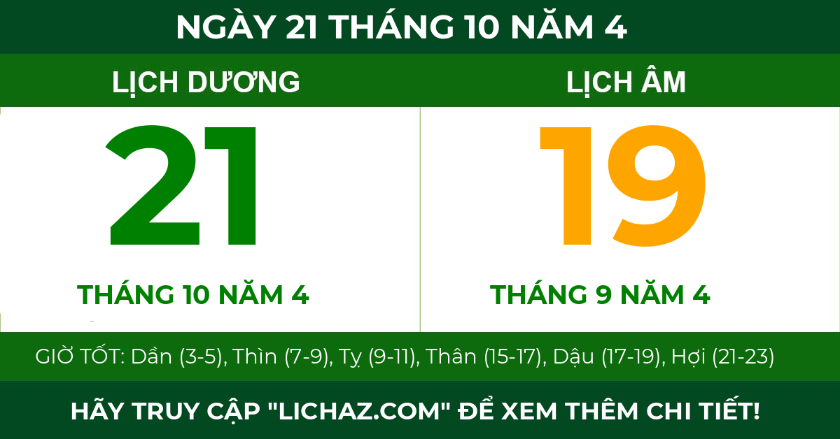 lịch âm ngày 21 tháng 10 năm 4