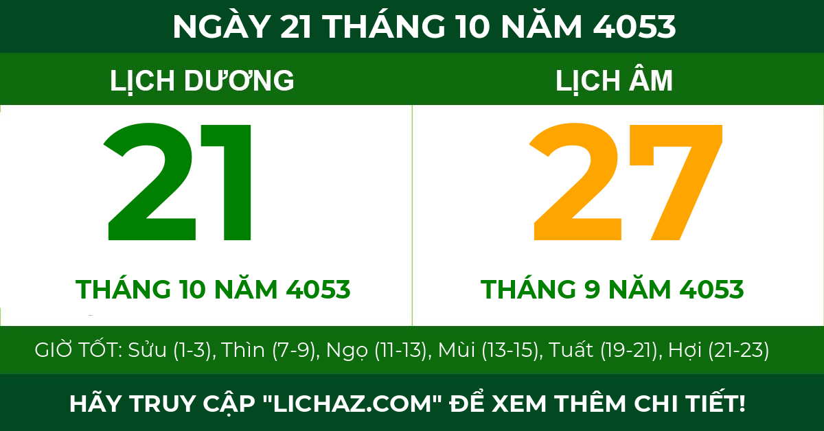 lịch âm ngày 21 tháng 10 năm 4053