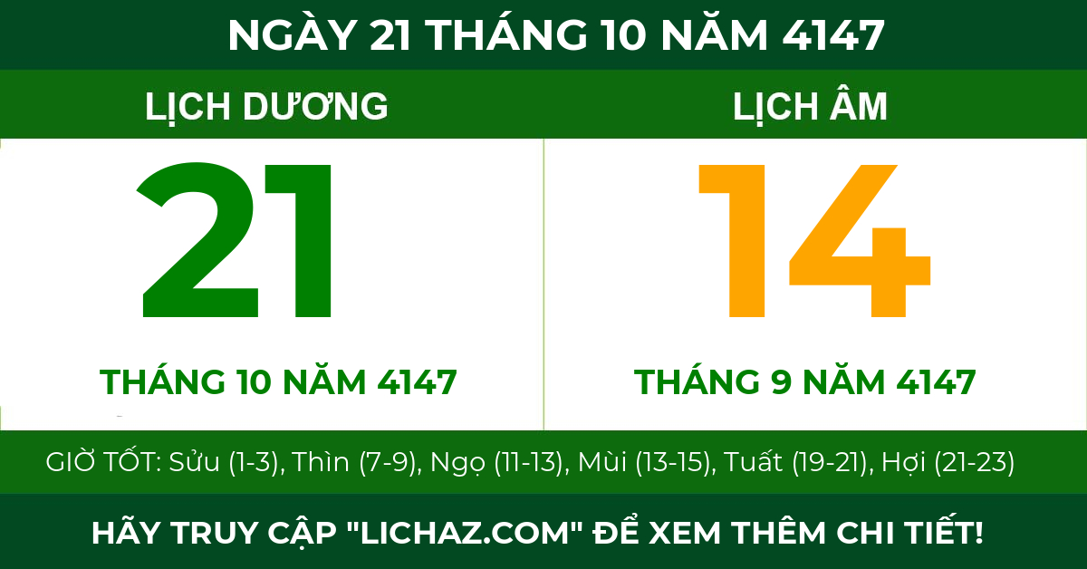 lịch âm ngày 21 tháng 10 năm 4147