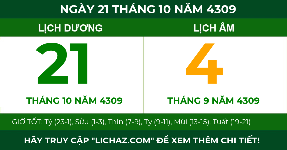lịch âm ngày 21 tháng 10 năm 4309