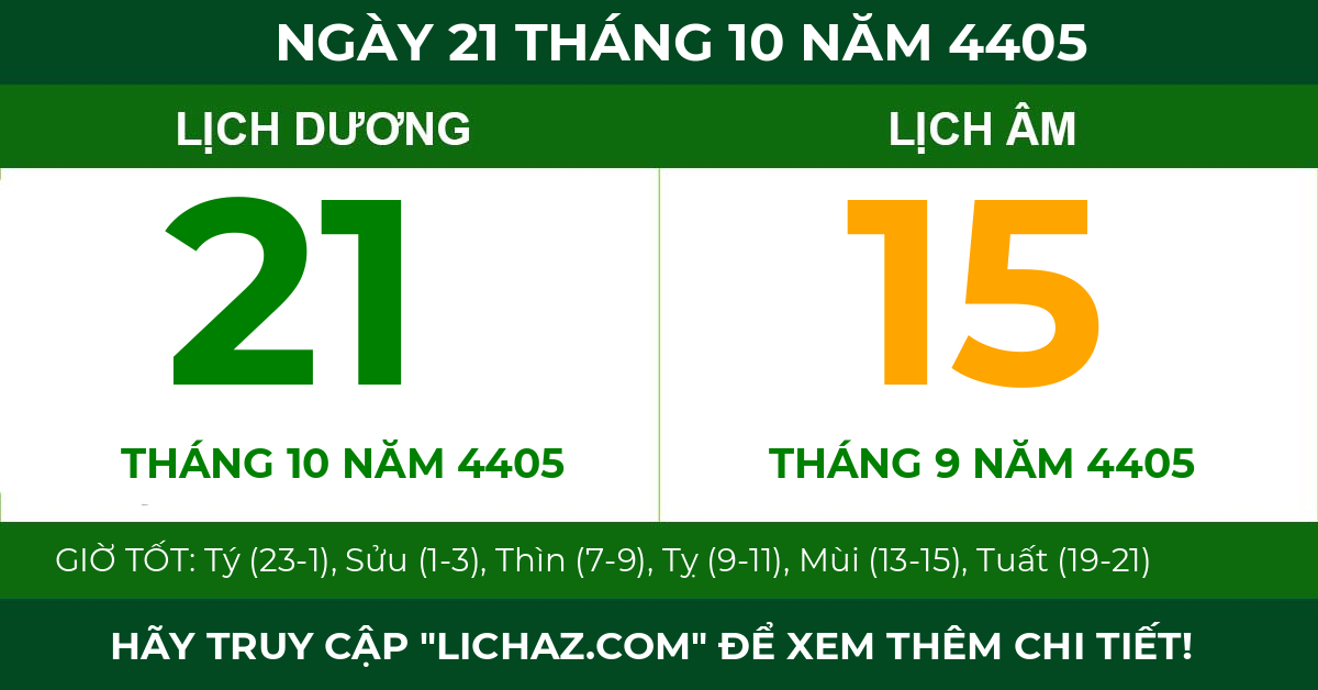 lịch âm ngày 21 tháng 10 năm 4405