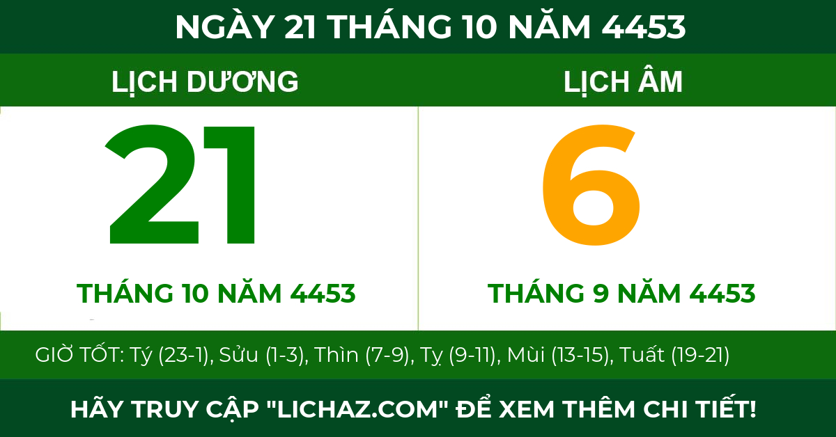 lịch âm ngày 21 tháng 10 năm 4453