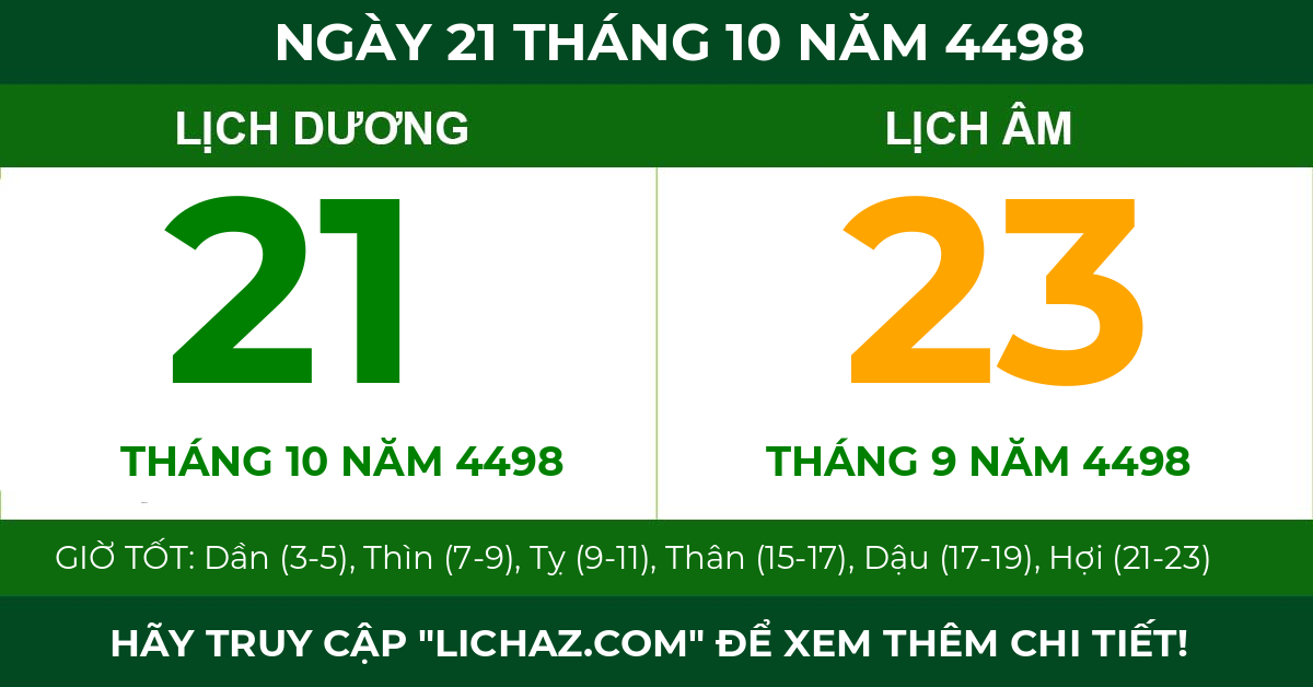 lịch âm ngày 21 tháng 10 năm 4498