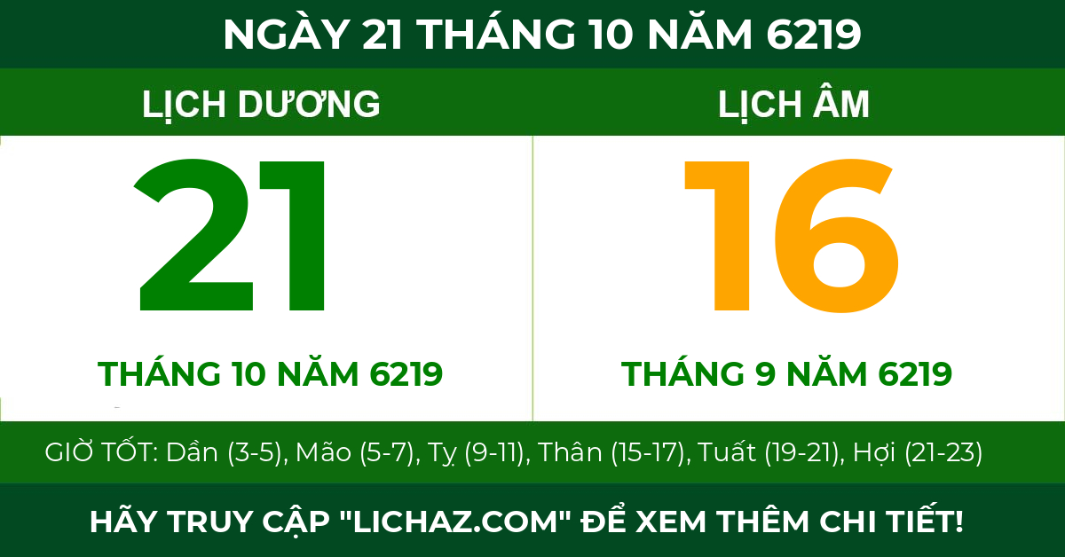 lịch âm ngày 21 tháng 10 năm 6219