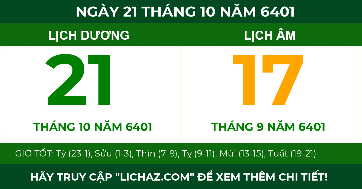 lịch âm ngày 21 tháng 10 năm 6401