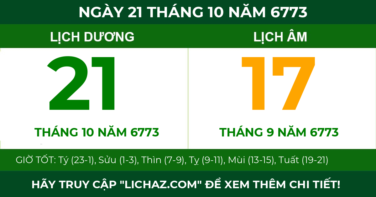 lịch âm ngày 21 tháng 10 năm 6773