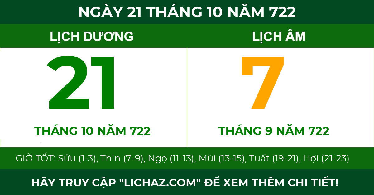 lịch âm ngày 21 tháng 10 năm 722