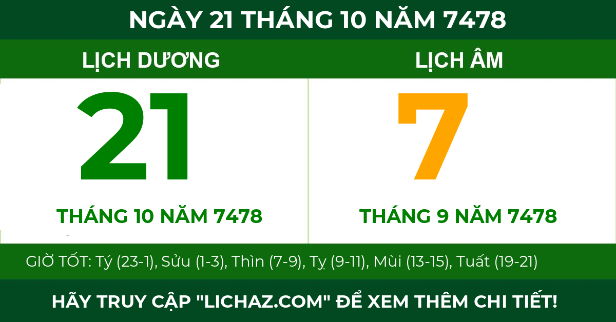 lịch âm ngày 21 tháng 10 năm 7478
