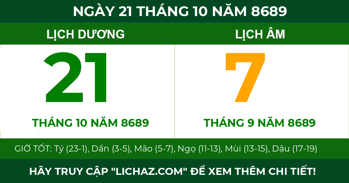 lịch âm ngày 21 tháng 10 năm 8689