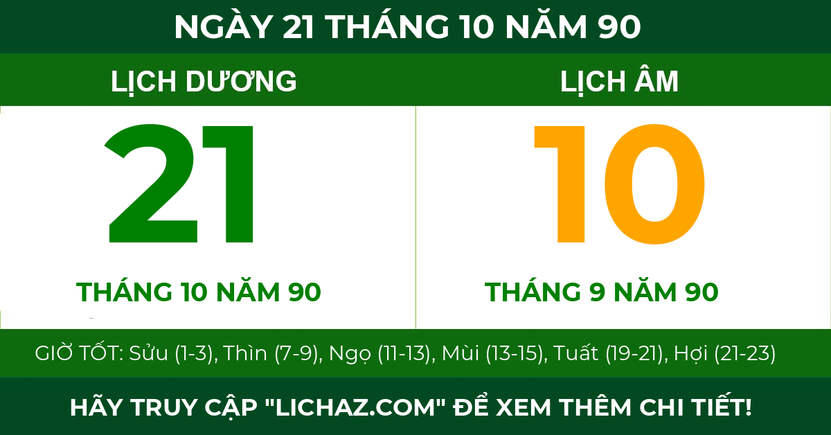 lịch âm ngày 21 tháng 10 năm 90