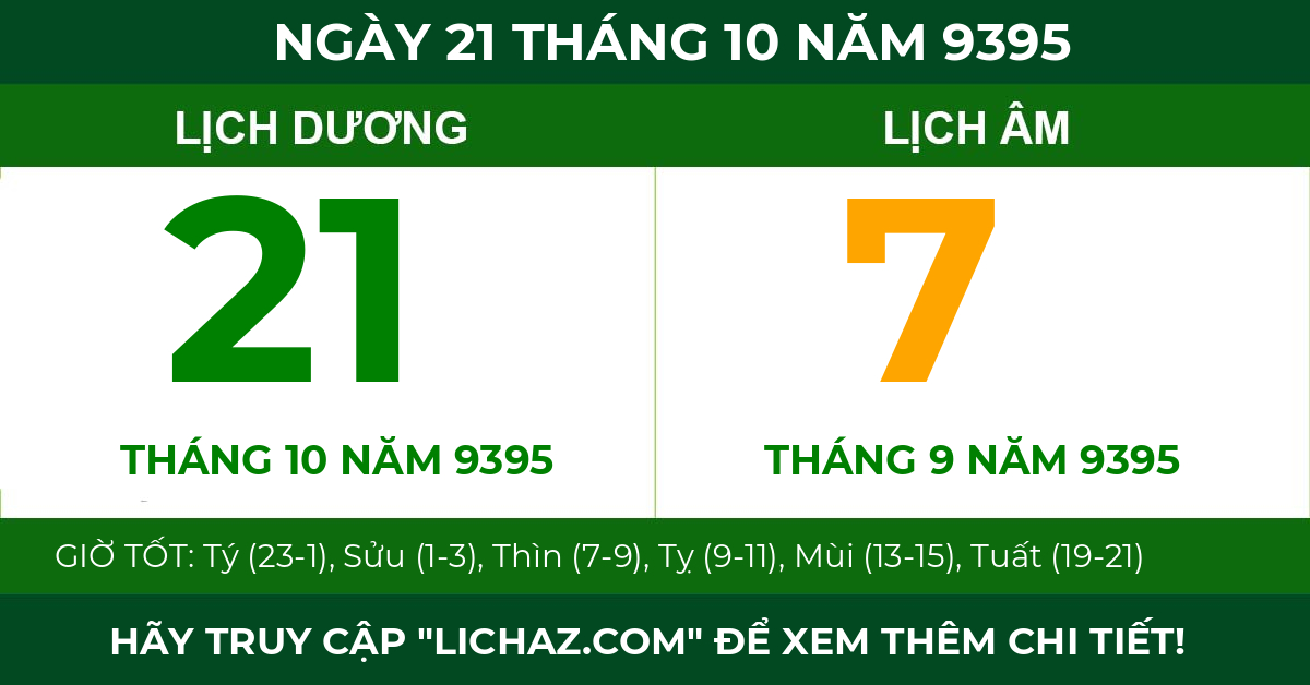 lịch âm ngày 21 tháng 10 năm 9395
