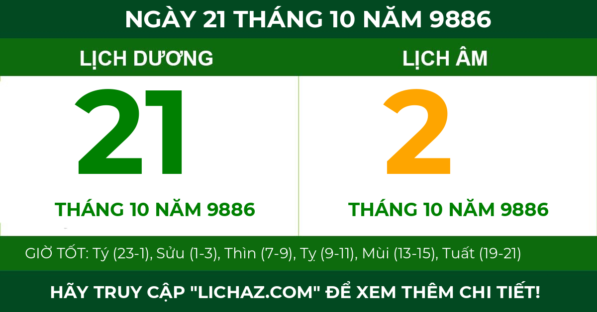 lịch âm ngày 21 tháng 10 năm 9886