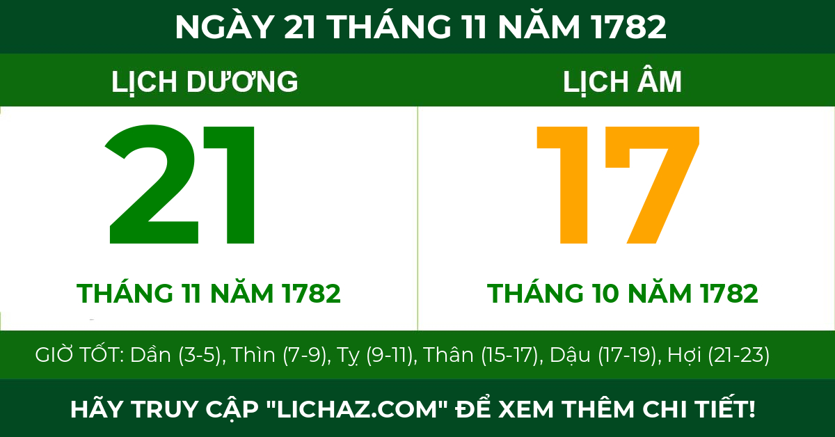 lịch âm ngày 21 tháng 11 năm 1782