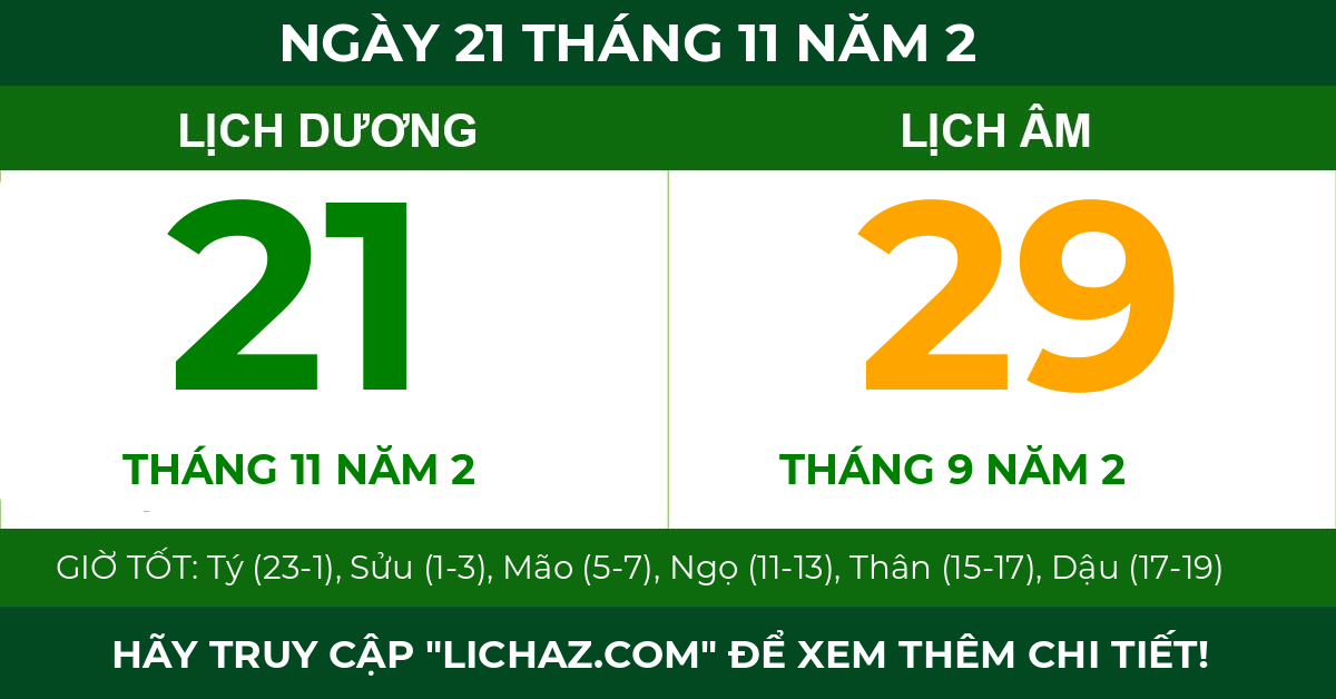 lịch âm ngày 21 tháng 11 năm 2
