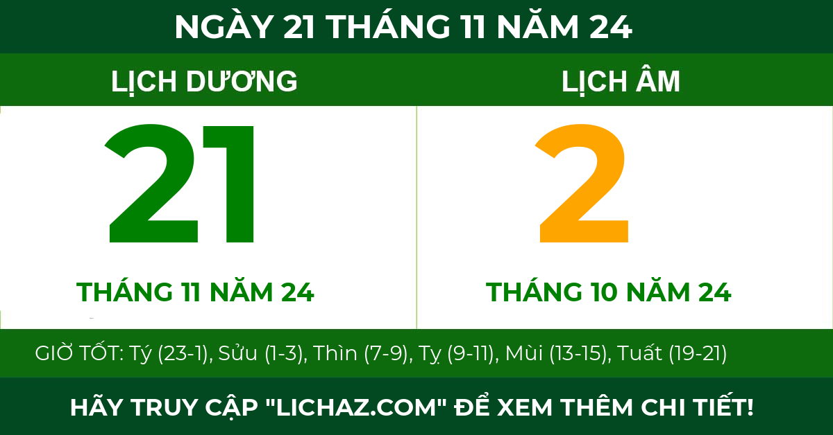 lịch âm ngày 21 tháng 11 năm 24