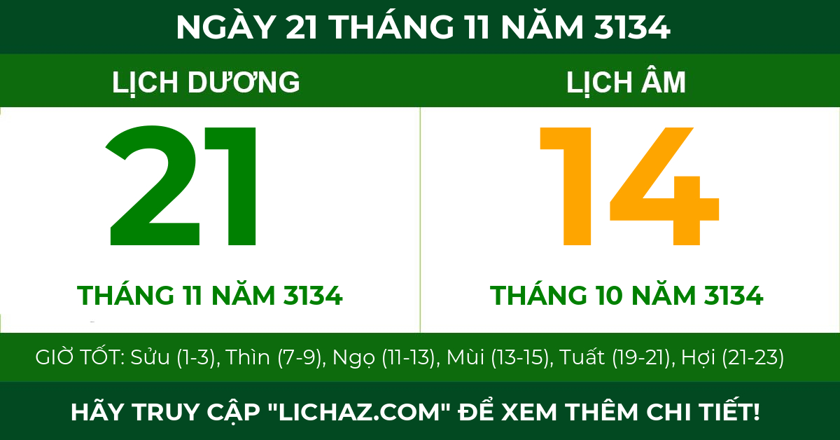 lịch âm ngày 21 tháng 11 năm 3134