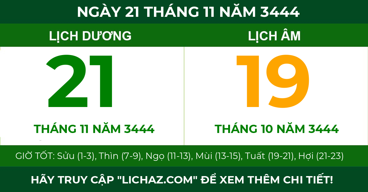 lịch âm ngày 21 tháng 11 năm 3444