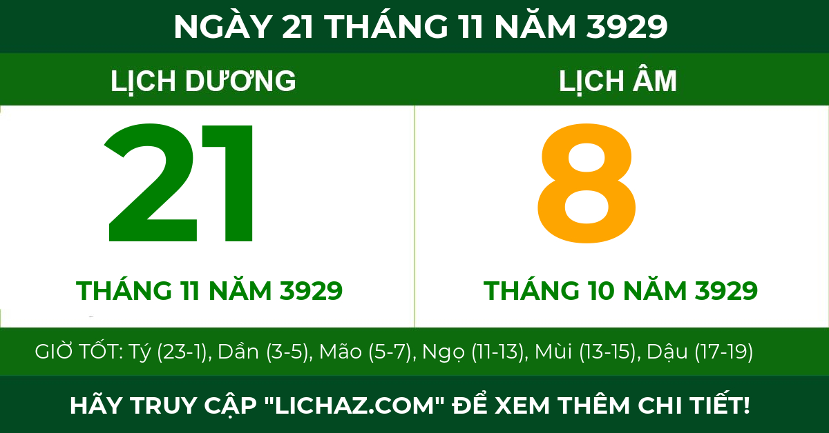 lịch âm ngày 21 tháng 11 năm 3929