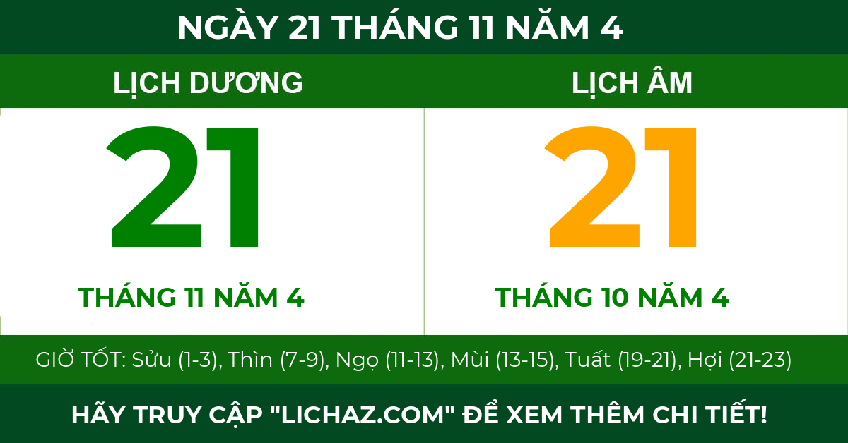 lịch âm ngày 21 tháng 11 năm 4