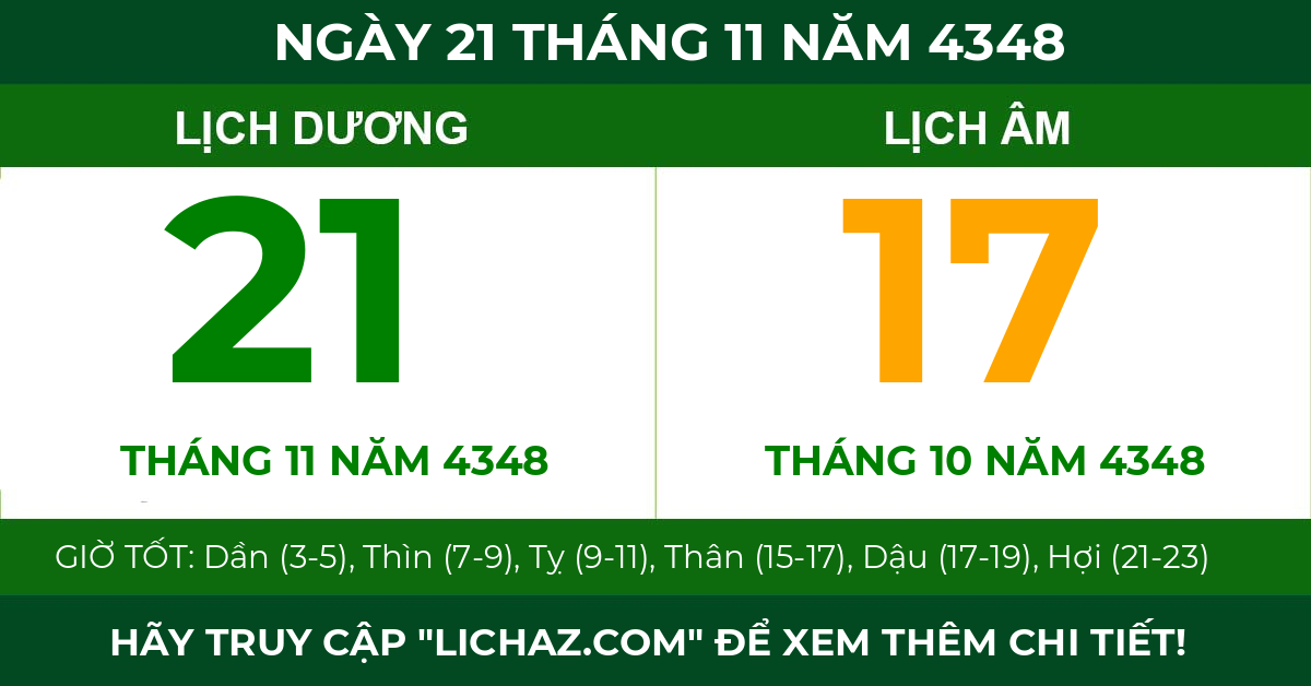 lịch âm ngày 21 tháng 11 năm 4348