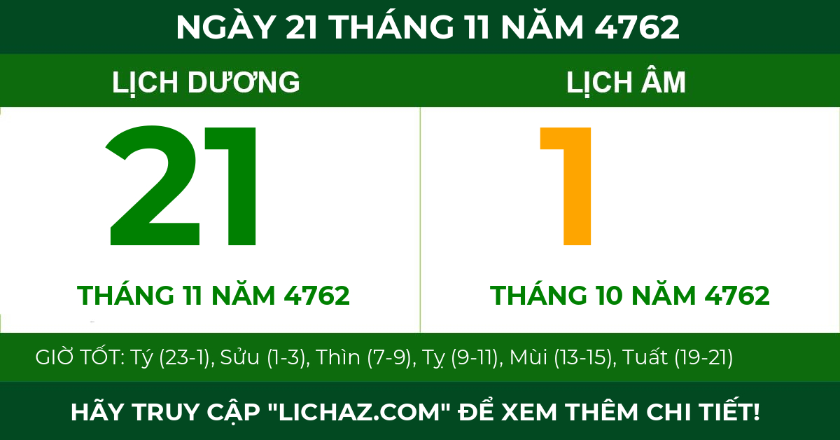 lịch âm ngày 21 tháng 11 năm 4762