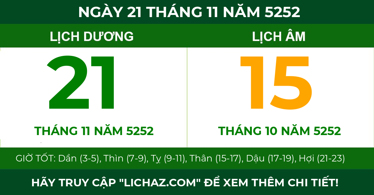 lịch âm ngày 21 tháng 11 năm 5252