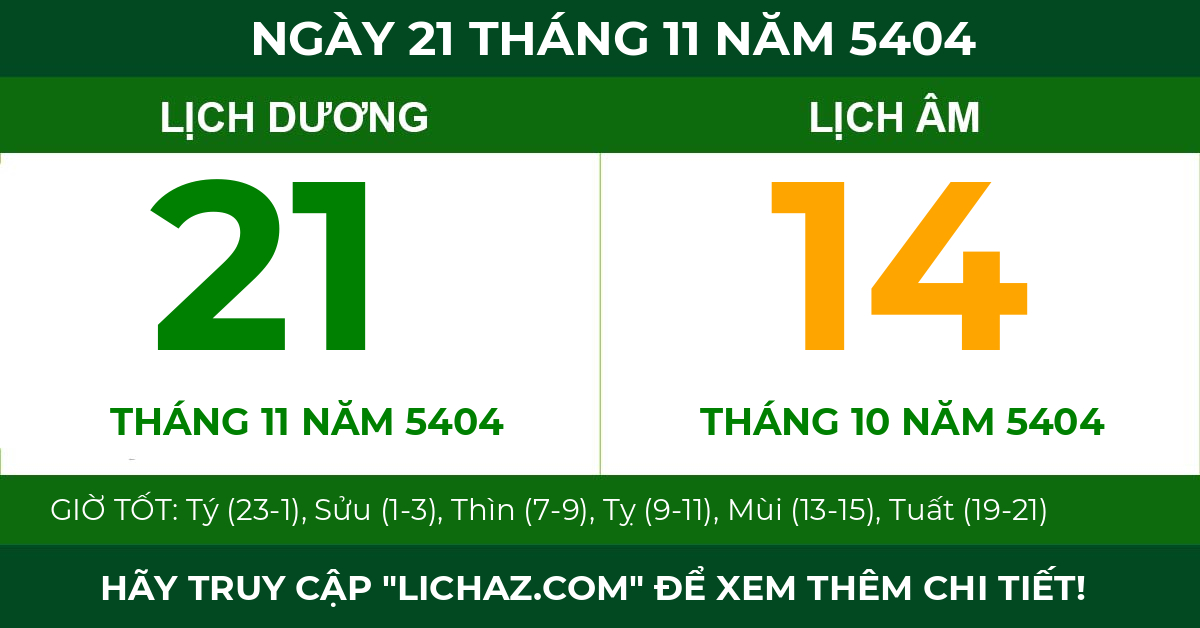 lịch âm ngày 21 tháng 11 năm 5404