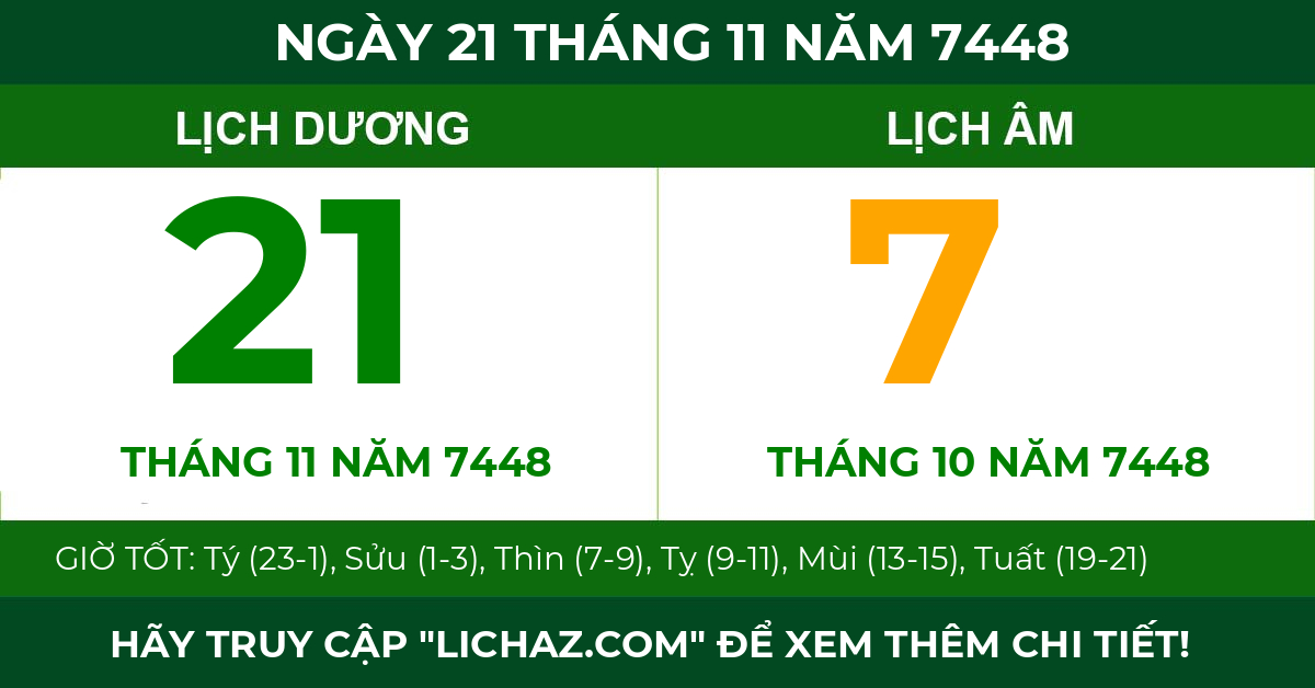 lịch âm ngày 21 tháng 11 năm 7448