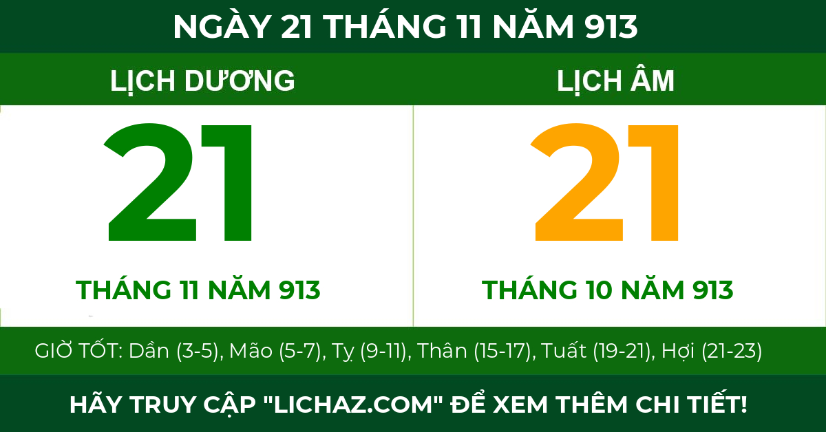 lịch âm ngày 21 tháng 11 năm 913