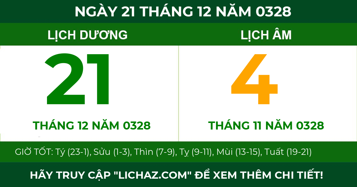 lịch âm ngày 21 tháng 12 năm 0328