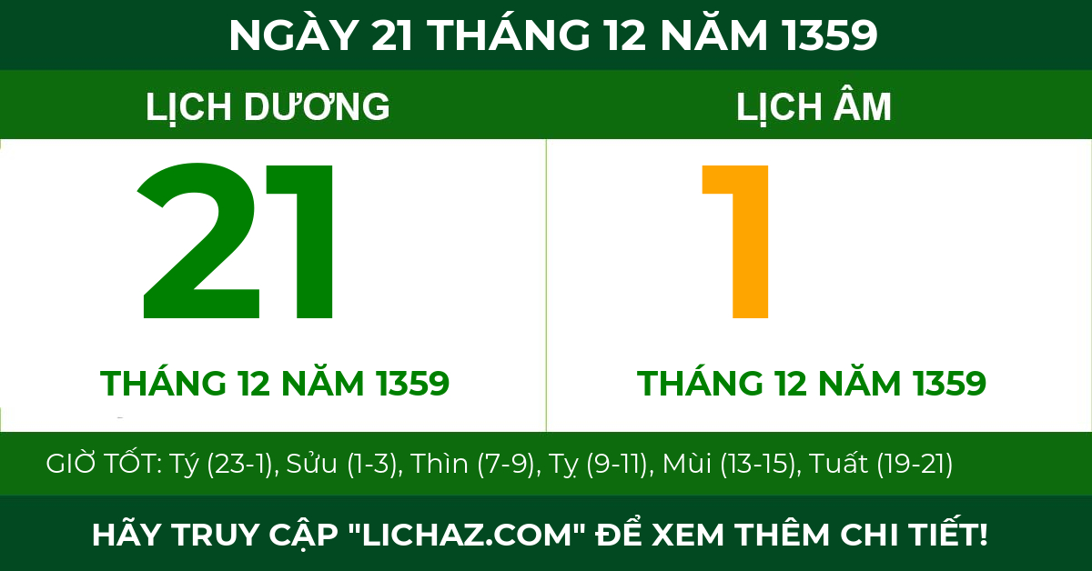 lịch âm ngày 21 tháng 12 năm 1359