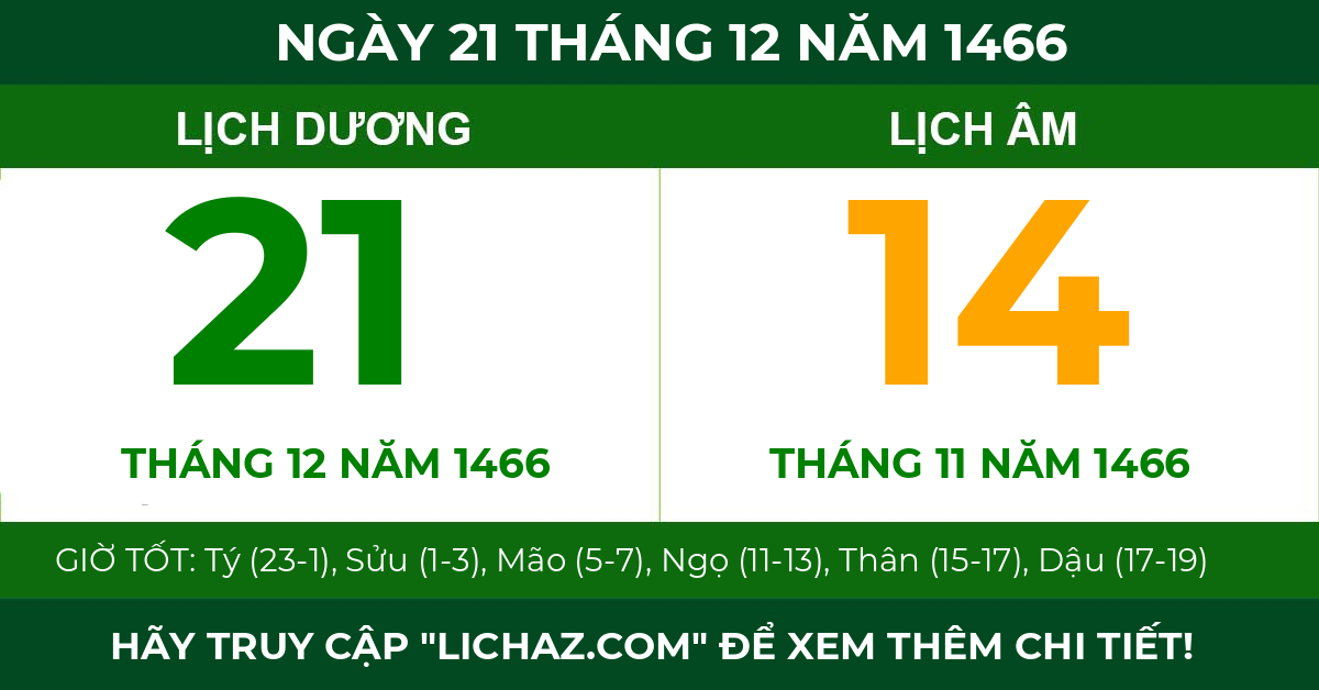 lịch âm ngày 21 tháng 12 năm 1466