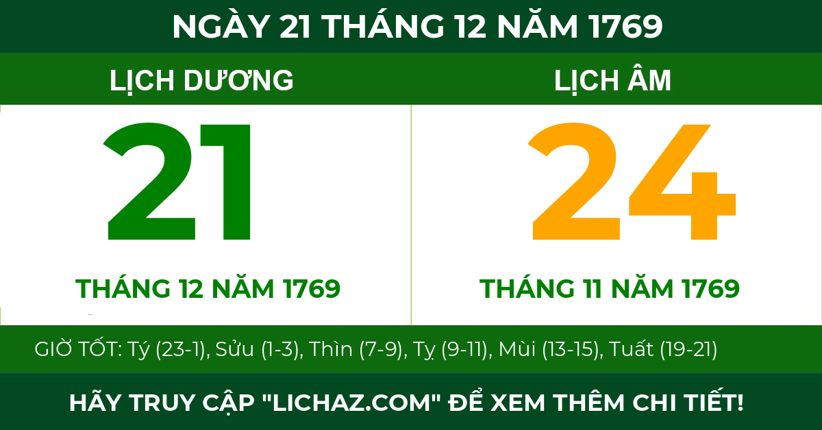 lịch âm ngày 21 tháng 12 năm 1769