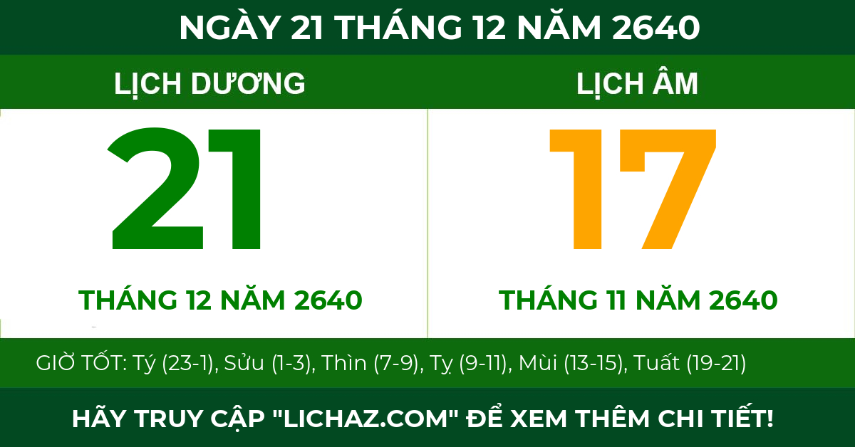 lịch âm ngày 21 tháng 12 năm 2640