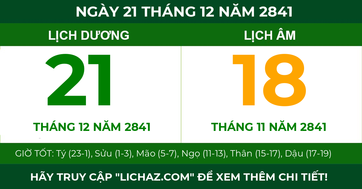 lịch âm ngày 21 tháng 12 năm 2841