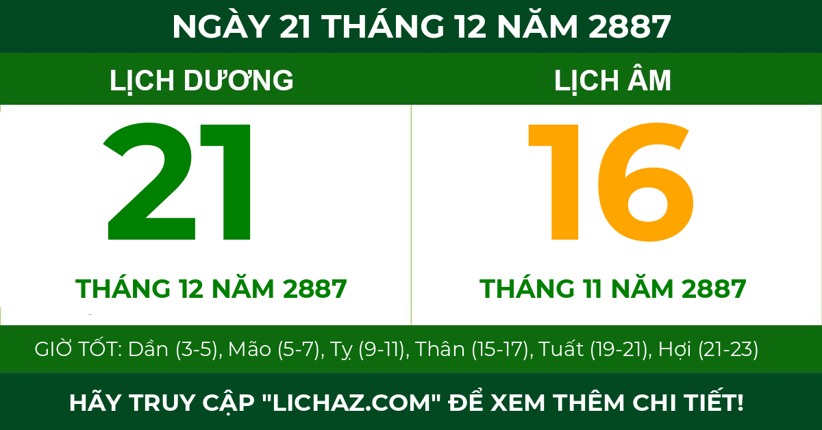 lịch âm ngày 21 tháng 12 năm 2887