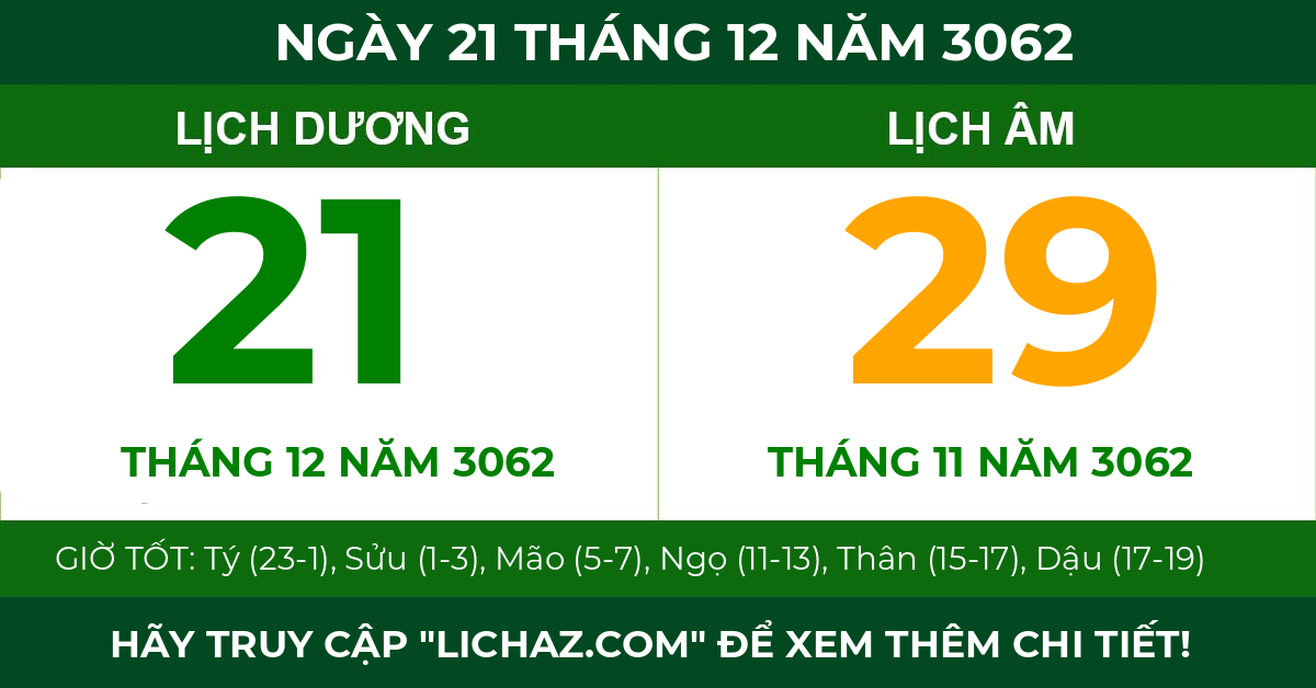 lịch âm ngày 21 tháng 12 năm 3062