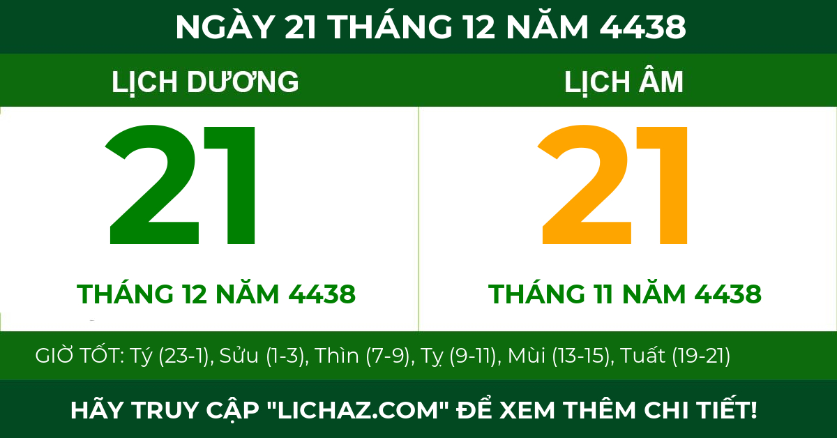 lịch âm ngày 21 tháng 12 năm 4438