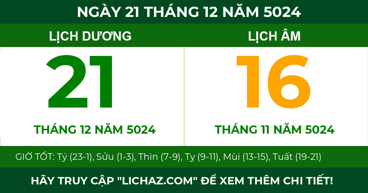 lịch âm ngày 21 tháng 12 năm 5024