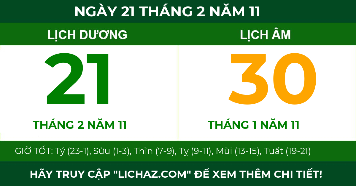 lịch âm ngày 21 tháng 2 năm 11