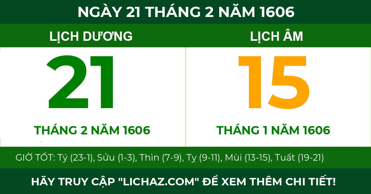 lịch âm ngày 21 tháng 2 năm 1606