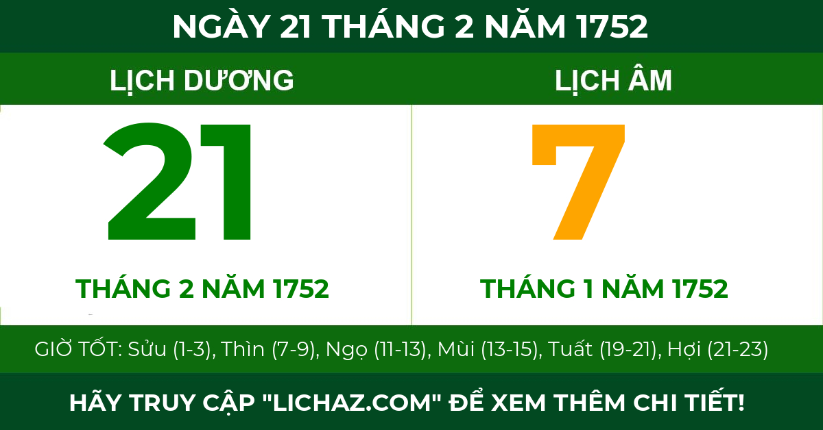 lịch âm ngày 21 tháng 2 năm 1752