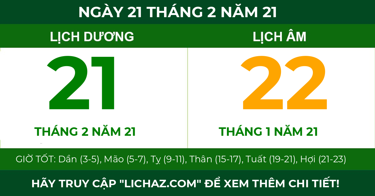 lịch âm ngày 21 tháng 2 năm 21