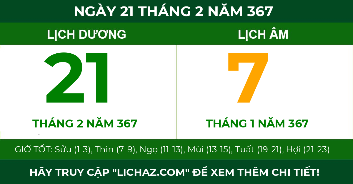 lịch âm ngày 21 tháng 2 năm 367