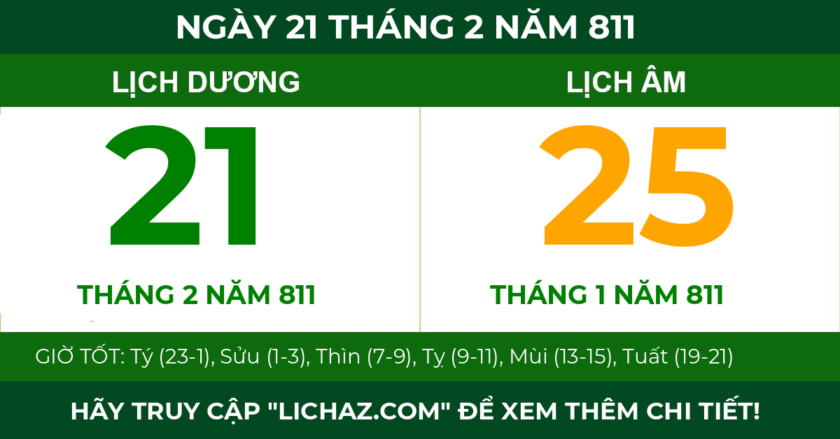 lịch âm ngày 21 tháng 2 năm 811